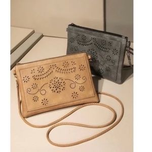 🎉Host Pick🎉 NWT Bohemian Faux Leather Crossbody with Floral Laser Cut Outs!